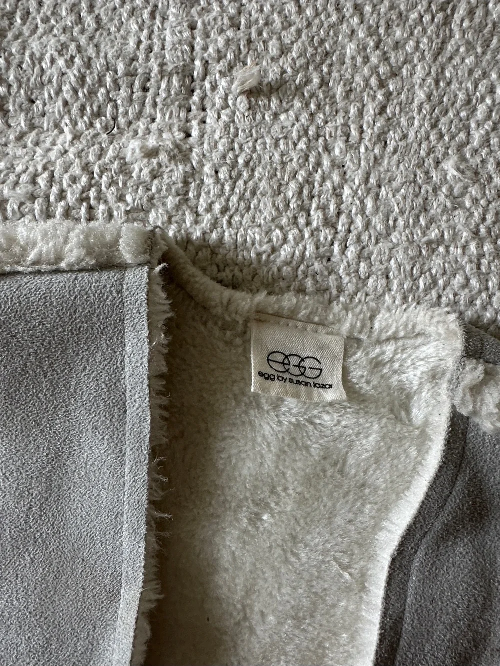 Egg by Susan Lazar Suede & Fur Shearling Vest in Light Gray and Ivory 3 years